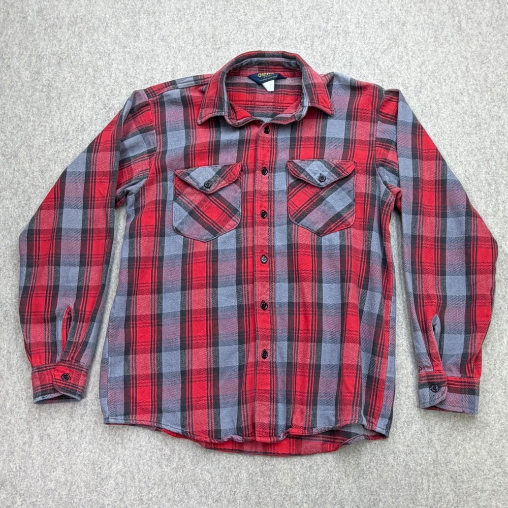 Vintage OshKosh B'gosh Flannel Shirt Mens Medium Red Grey Plaid Grunge Workwear